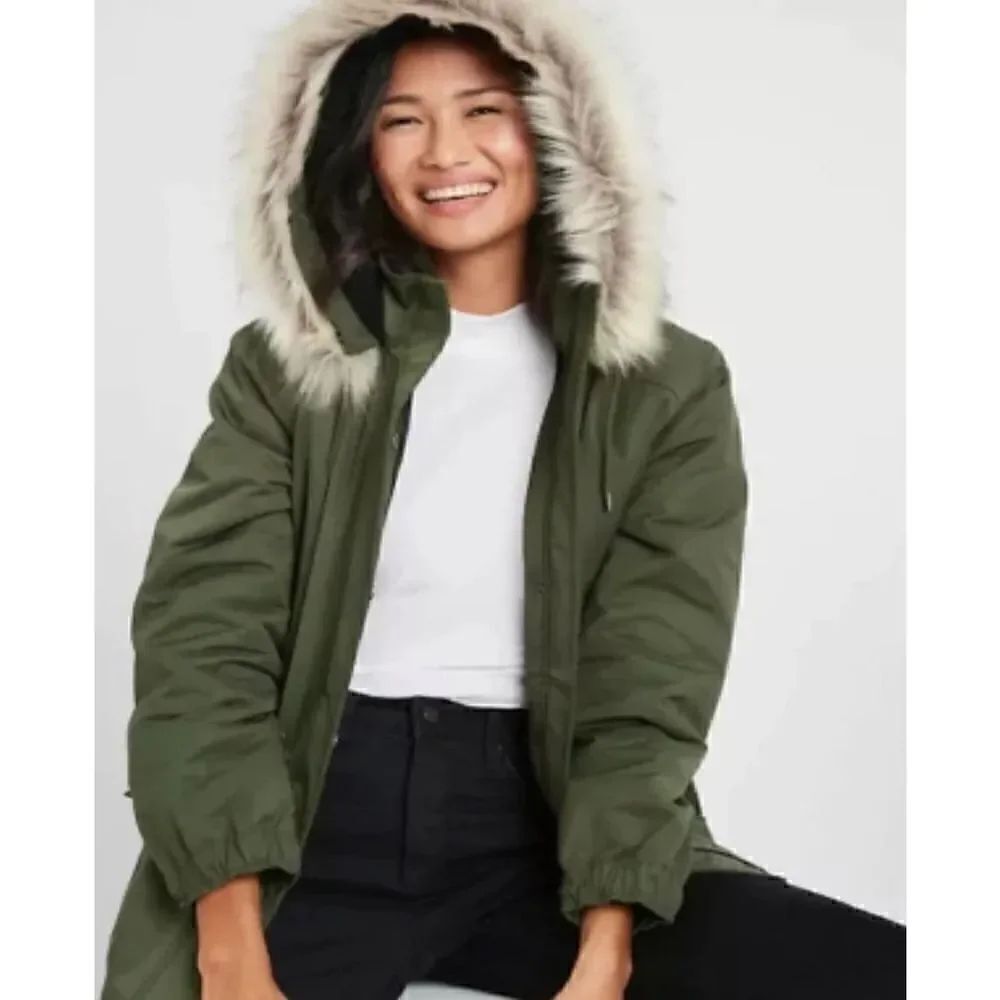 Banana Republic Water Resistant Jacket Faux Fur Hooded Sz S
